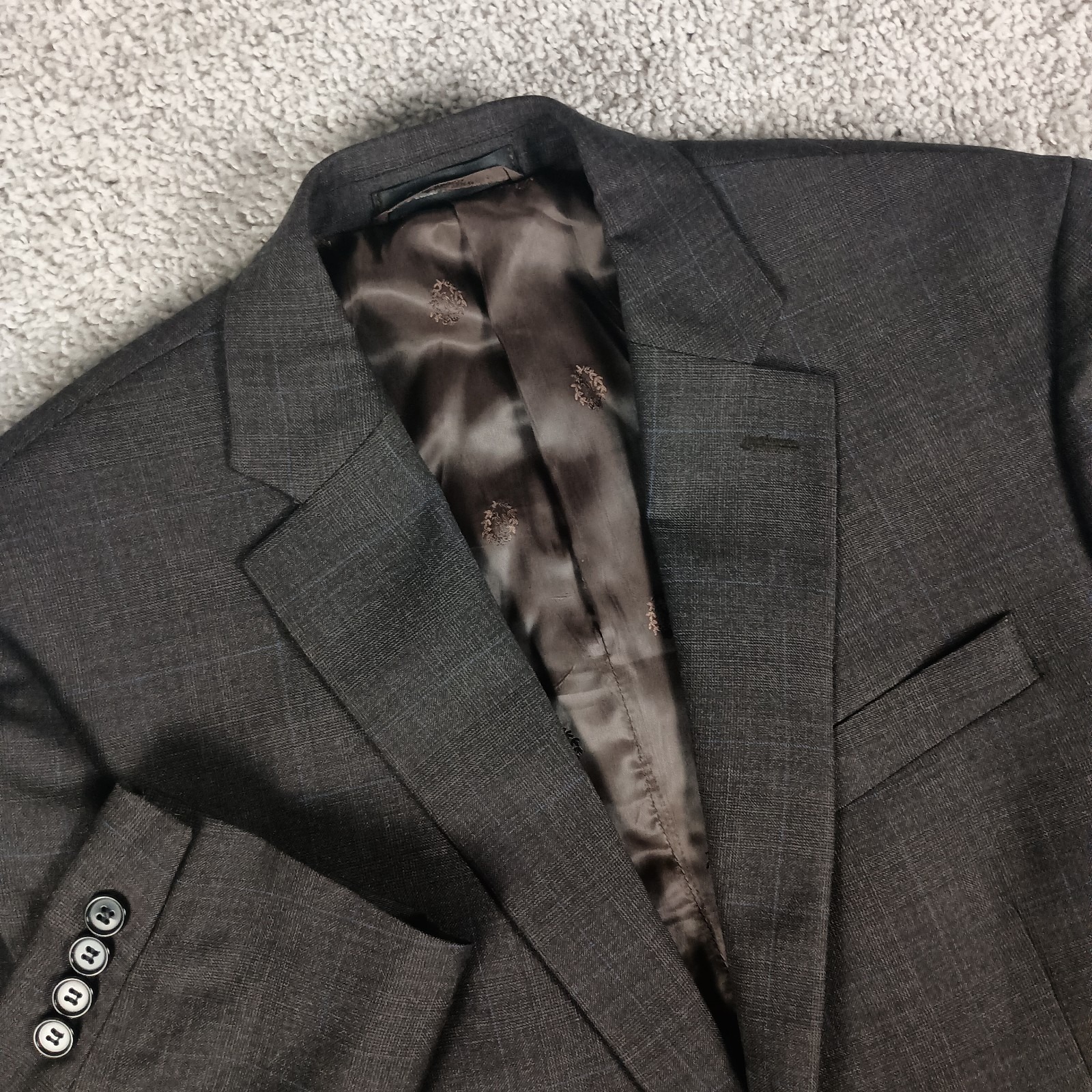 Lauren Ralph Lauren 40r W34 Mens Suit 100% Wool Brown Plaid 2-Piece
